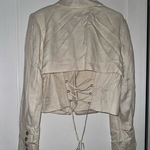 Free People Cream Lace-Up Back Blazer